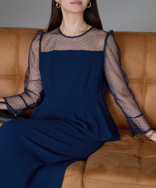 PREFERIR（プレフェリール）の「結婚式 オケージョン ドットチュール ペプラム ドレス/上品 フォーマル (S,M,L,XL)（ドレス・レディース・ネイビー/ブラウン/ブラック・MEDIUM/SMALL/X-LARGE/LARGE）」の9枚目の写真