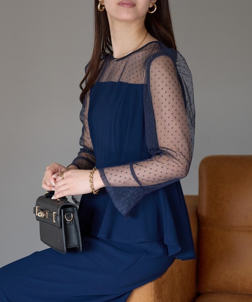 PREFERIR（プレフェリール）の「結婚式 オケージョン ドットチュール ペプラム ドレス/上品 フォーマル (S,M,L,XL)（ドレス・レディース・ネイビー/ブラウン/ブラック・MEDIUM/SMALL/X-LARGE/LARGE）」の11枚目の写真