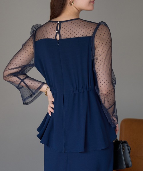 PREFERIR（プレフェリール）の「結婚式 オケージョン ドットチュール ペプラム ドレス/上品 フォーマル (S,M,L,XL)（ドレス・レディース・ネイビー/ブラウン/ブラック・MEDIUM/SMALL/X-LARGE/LARGE）」の12枚目の写真