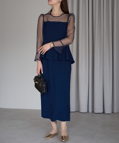PREFERIR（プレフェリール）の「結婚式 オケージョン ドットチュール ペプラム ドレス/上品 フォーマル (S,M,L,XL)（ドレス・レディース・ネイビー/ブラウン/ブラック・MEDIUM/SMALL/X-LARGE/LARGE）」の13枚目の写真
