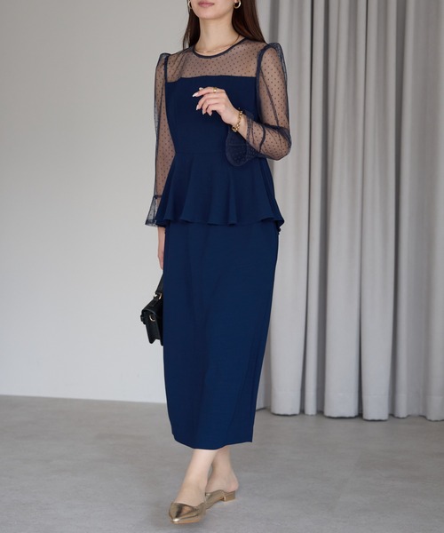 PREFERIR（プレフェリール）の「結婚式 オケージョン ドットチュール ペプラム ドレス/上品 フォーマル (S,M,L,XL)（ドレス・レディース・ネイビー/ブラウン/ブラック・MEDIUM/SMALL/X-LARGE/LARGE）」の14枚目の写真
