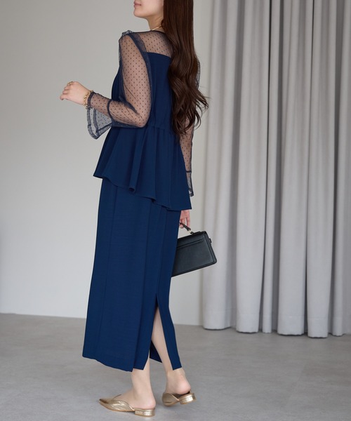 PREFERIR（プレフェリール）の「結婚式 オケージョン ドットチュール ペプラム ドレス/上品 フォーマル (S,M,L,XL)（ドレス・レディース・ネイビー/ブラウン/ブラック・MEDIUM/SMALL/X-LARGE/LARGE）」の16枚目の写真