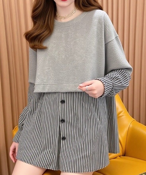 cammie(キャミー)の「スエット×シャツドッキングチュニックワンピース(ワンピース・レディース・オレンジ/オフホワイト/グレー・L/M)」の12枚目の写真