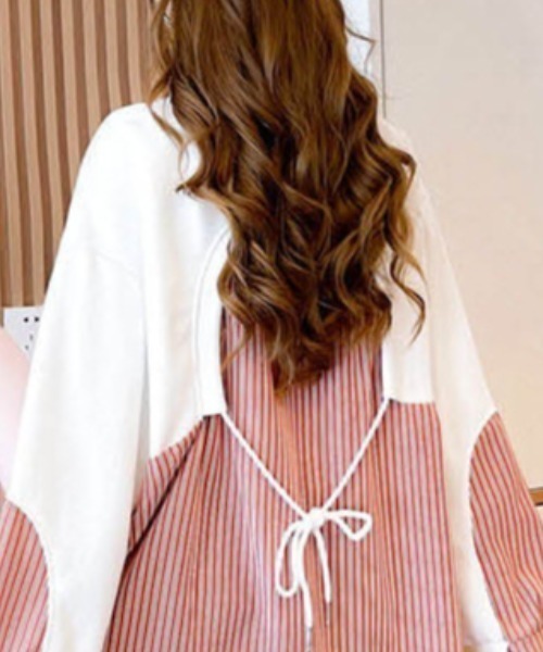 cammie(キャミー)の「スエット×シャツドッキングチュニックワンピース(ワンピース・レディース・オレンジ/オフホワイト/グレー・L/M)」の6枚目の写真