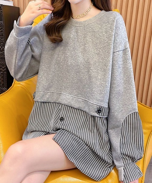 cammie(キャミー)の「スエット×シャツドッキングチュニックワンピース(ワンピース・レディース・オレンジ/オフホワイト/グレー・L/M)」の11枚目の写真