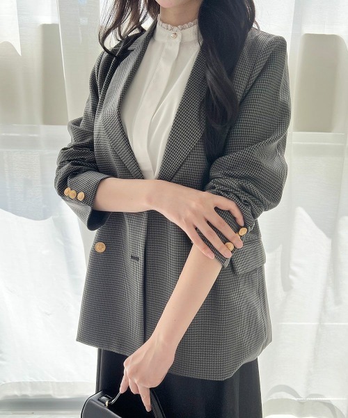 an another angelus（アンアナザーアンジェラス）の「ゴールド釦ダブルジャケット/fint フィント（その他アウター・レディース・グレー/ブラック×グレー/ブラウン・1/2）」の2枚目の写真