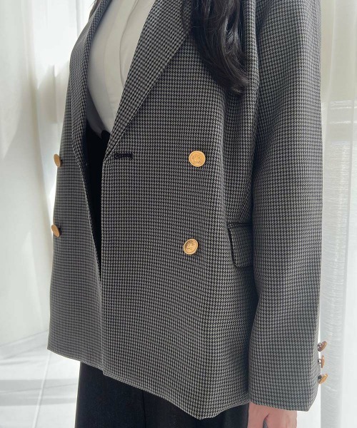 an another angelus（アンアナザーアンジェラス）の「ゴールド釦ダブルジャケット/fint フィント（その他アウター・レディース・グレー/ブラック×グレー/ブラウン・1/2）」の6枚目の写真