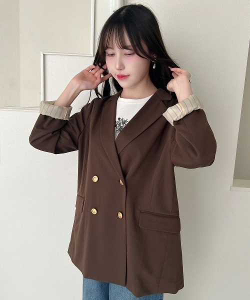 an another angelus（アンアナザーアンジェラス）の「ゴールド釦ダブルジャケット/fint フィント（その他アウター・レディース・グレー/ブラック×グレー/ブラウン・1/2）」の13枚目の写真