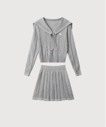 Sailor Collar Knit Skirt Set Up