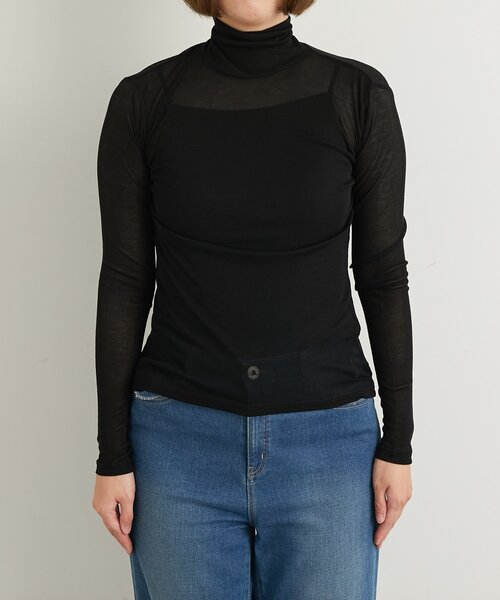 un dix cors（アンディコール）の「《リラクシーな着心地》シアーフライスタートルネック（Tシャツ/カットソー・レディース・イエロー/ブラック/サックスブルー/オフホワイト・FREE）」の5枚目の写真