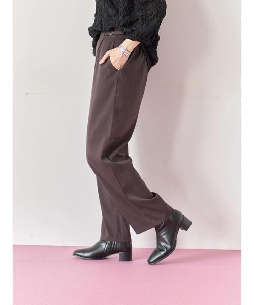Samansa Mos2 blue(サマンサモスモスブルー)の「【イージーケア】サイドタブストレートパンツ(その他パンツ・レディース・ベージュ/ブラウン/ブラック・F)」の4枚目の写真
