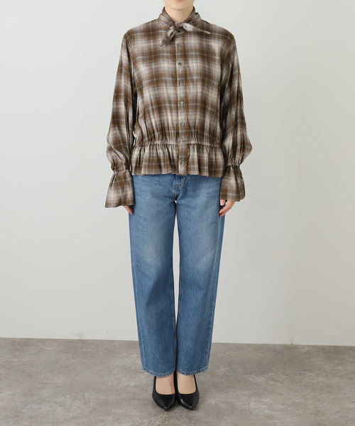 JANE SMITH / JOHN SMITH（ジェーンスミスジョンスミス）の「【JANE SMITH】PRINT CHECK BOW TIE GATHER SH:シャツ（シャツ/ブラウス・レディース・ブラウン・38）」の11枚目の写真