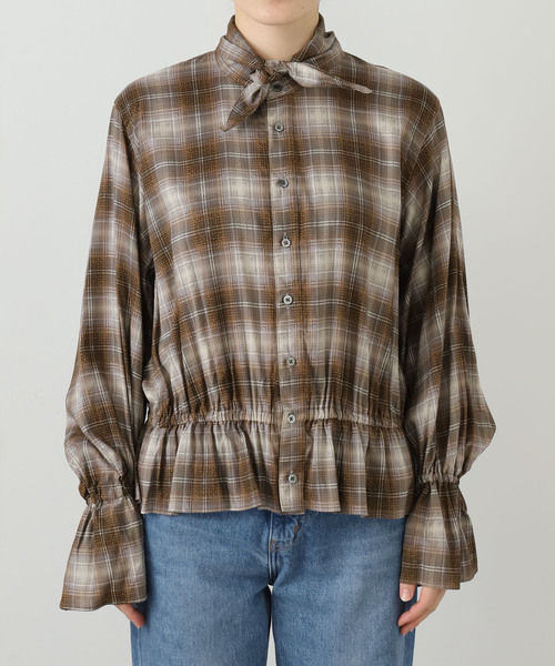 JANE SMITH / JOHN SMITH（ジェーンスミスジョンスミス）の「【JANE SMITH】PRINT CHECK BOW TIE GATHER SH:シャツ（シャツ/ブラウス・レディース・ブラウン・38）」の12枚目の写真