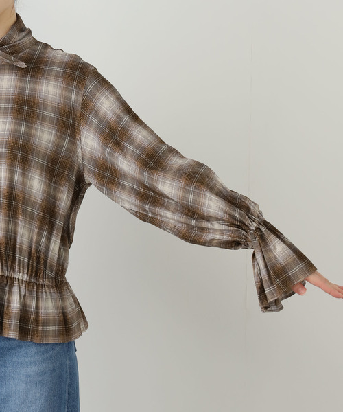 JANE SMITH / JOHN SMITH（ジェーンスミスジョンスミス）の「【JANE SMITH】PRINT CHECK BOW TIE GATHER SH:シャツ（シャツ/ブラウス・レディース・ブラウン・38）」の5枚目の写真