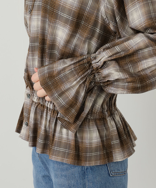 JANE SMITH / JOHN SMITH（ジェーンスミスジョンスミス）の「【JANE SMITH】PRINT CHECK BOW TIE GATHER SH:シャツ（シャツ/ブラウス・レディース・ブラウン・38）」の6枚目の写真