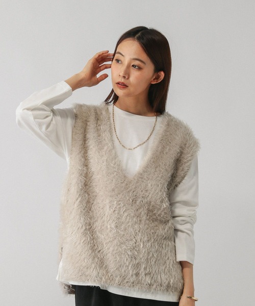 ROKU ロク　シャギーベストブルゾン　定価60500円 セール】シャギーベスト＊長袖セット/581162（ベスト）｜GLOBAL WORK