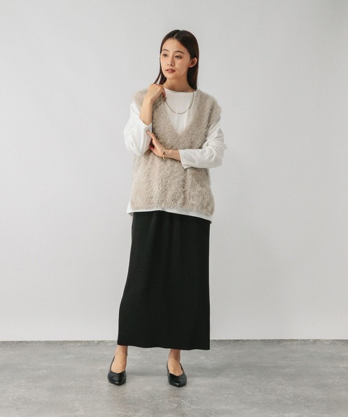 GLOBAL WORK（グローバルワーク）の「シャギーベスト＊長袖セット/581162（ベスト・レディース・チャコールグレー/アイボリー/ダークブラウン・MEDIUM/LARGE）」の16枚目の写真