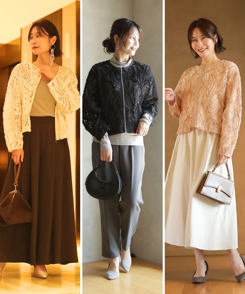 Ehre style(エーレスタイル)の「昼も夜も 日常も特別も 華やかカーデ(カーディガン/ボレロ・レディース・アイボリー/ブラック/ピンクベージュ・FREE)」の4枚目の写真