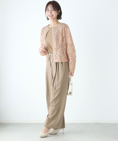 Ehre style(エーレスタイル)の「昼も夜も 日常も特別も 華やかカーデ(カーディガン/ボレロ・レディース・アイボリー/ブラック/ピンクベージュ・FREE)」の10枚目の写真