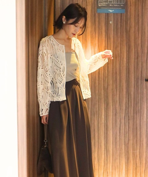 Ehre style(エーレスタイル)の「昼も夜も 日常も特別も 華やかカーデ(カーディガン/ボレロ・レディース・アイボリー/ブラック/ピンクベージュ・FREE)」の13枚目の写真