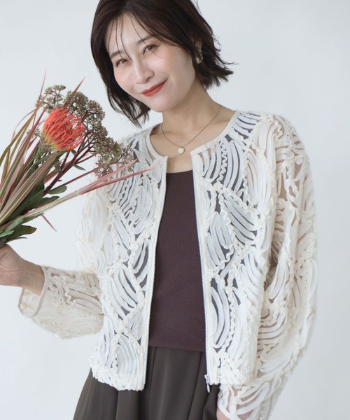 Ehre style(エーレスタイル)の「昼も夜も 日常も特別も 華やかカーデ(カーディガン/ボレロ・レディース・アイボリー/ブラック/ピンクベージュ・FREE)」の17枚目の写真