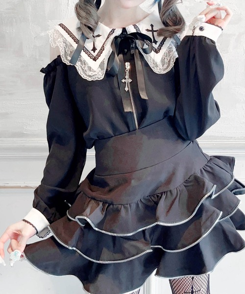 MA*RS（アメーバーマーズ）の「肩開きクロス刺繍ブラウス（シャツ/ブラウス・レディース・ブラック/ホワイト・FREE）」の2枚目の写真