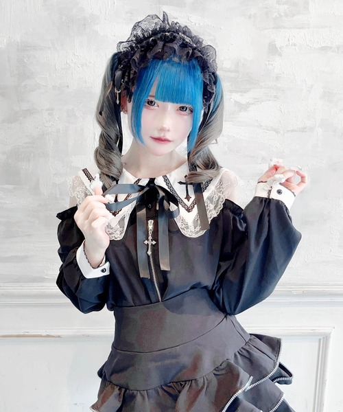 MA*RS（アメーバーマーズ）の「肩開きクロス刺繍ブラウス（シャツ/ブラウス・レディース・ブラック/ホワイト・FREE）」の3枚目の写真
