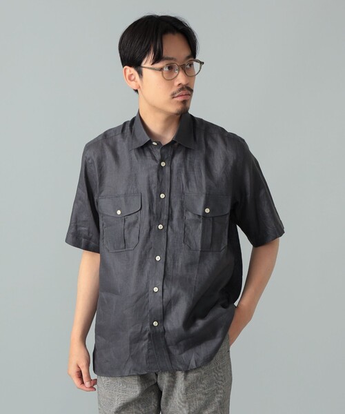 BEAMS F（ビームスエフ）の「CORDINGS / リネン ショートスリーブ シャツ（シャツ/ブラウス・メンズ・ネイビー/グレー・16/15 /14.5/15.5）」の2枚目の写真