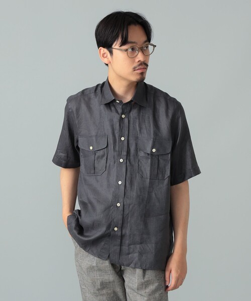 BEAMS F（ビームスエフ）の「CORDINGS / リネン ショートスリーブ シャツ（シャツ/ブラウス・メンズ・ネイビー/グレー・16/15 /14.5/15.5）」の3枚目の写真