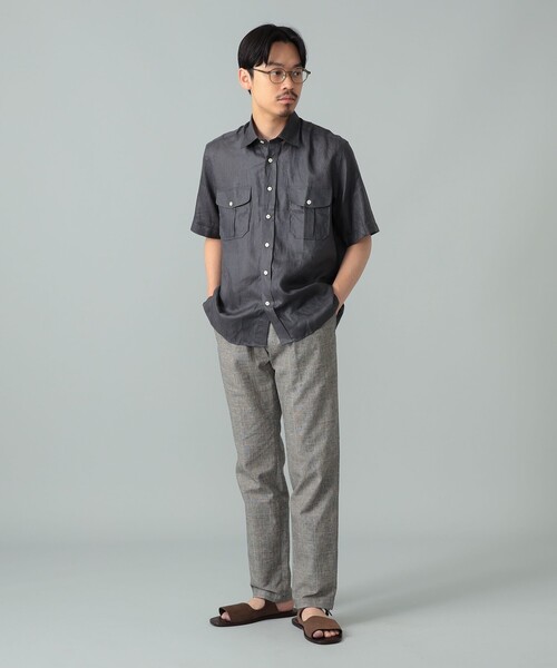 BEAMS F（ビームスエフ）の「CORDINGS / リネン ショートスリーブ シャツ（シャツ/ブラウス・メンズ・ネイビー/グレー・16/15 /14.5/15.5）」の5枚目の写真