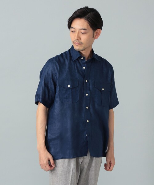 BEAMS F（ビームスエフ）の「CORDINGS / リネン ショートスリーブ シャツ（シャツ/ブラウス・メンズ・ネイビー/グレー・16/15 /14.5/15.5）」の18枚目の写真