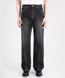 ROUGHNECK（ラフネック）の「Curved line semi-wide denim pants black（デニムパンツ）」