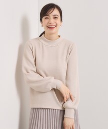 【手洗い可】パール調衿起毛リブプルオーバー