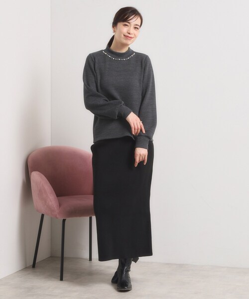 ITS'DEMO（イッツデモ）の「【手洗い可】パール調衿起毛リブプルオーバー（Tシャツ/カットソー・レディース・ナチュラル/チャコールグレー/アイボリー・00）」の5枚目の写真