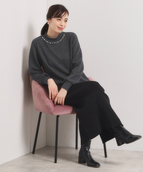 ITS'DEMO（イッツデモ）の「【手洗い可】パール調衿起毛リブプルオーバー（Tシャツ/カットソー・レディース・ナチュラル/チャコールグレー/アイボリー・00）」の6枚目の写真