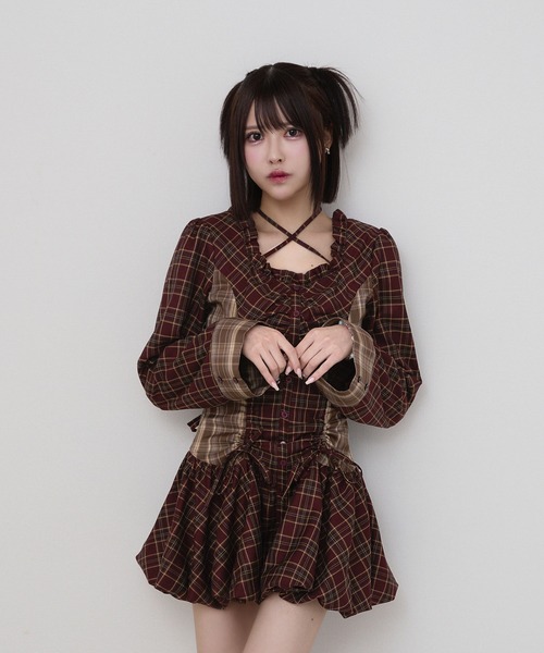 【新品タグ付】rumnel: ルムネル チェックバルーンミニワンピース チェックバルーンミニワンピース / check balloon mini one-piece