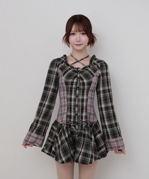 【新品タグ付】rumnel: ルムネル チェックバルーンミニワンピース チェックバルーンミニワンピース / check balloon mini one-piece