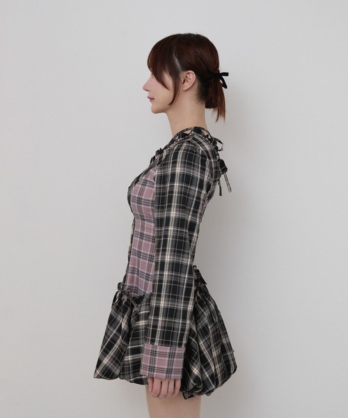 rumnel:（ルムネル）の「チェックバルーンミニワンピース / check balloon mini one-piece（ワンピース・レディース・ベージュ系/レッド系・FREE）」の9枚目の写真