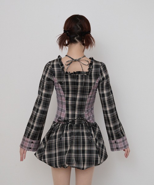 rumnel:（ルムネル）の「チェックバルーンミニワンピース / check balloon mini one-piece（ワンピース・レディース・ベージュ系/レッド系・FREE）」の10枚目の写真