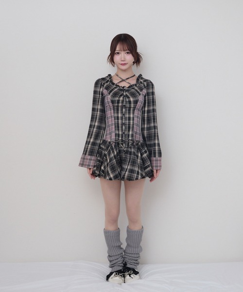 rumnel:（ルムネル）の「チェックバルーンミニワンピース / check balloon mini one-piece（ワンピース・レディース・ベージュ系/レッド系・FREE）」の11枚目の写真