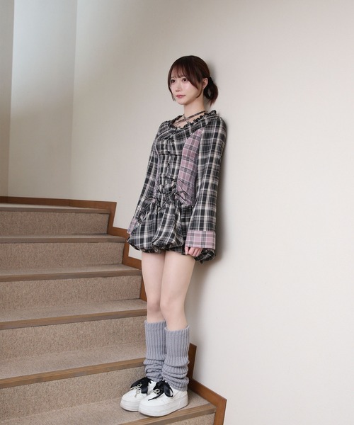チェックバルーンミニワンピース / check balloon mini one-piece