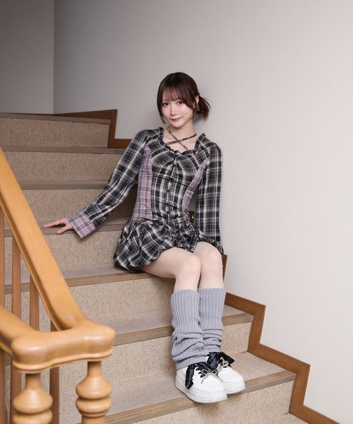 rumnel:（ルムネル）の「チェックバルーンミニワンピース / check balloon mini one-piece（ワンピース・レディース・ベージュ系/レッド系・FREE）」の14枚目の写真