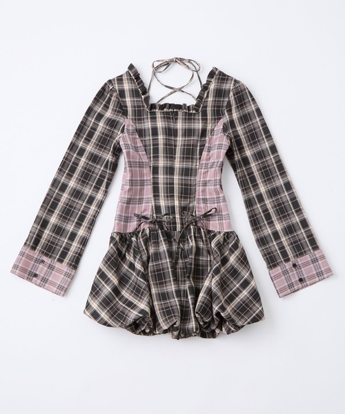 チェックバルーンミニワンピース / check balloon mini one-piece