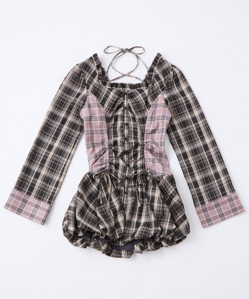 チェックバルーンミニワンピース / check balloon mini one-piece