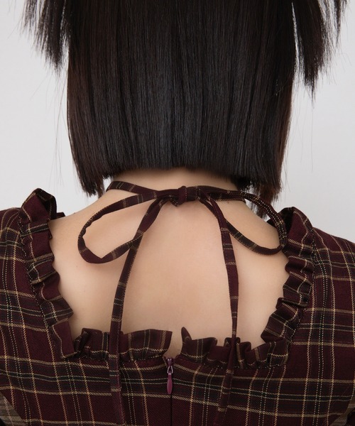rumnel:（ルムネル）の「チェックバルーンミニワンピース / check balloon mini one-piece（ワンピース・レディース・ベージュ系/レッド系・FREE）」の3枚目の写真