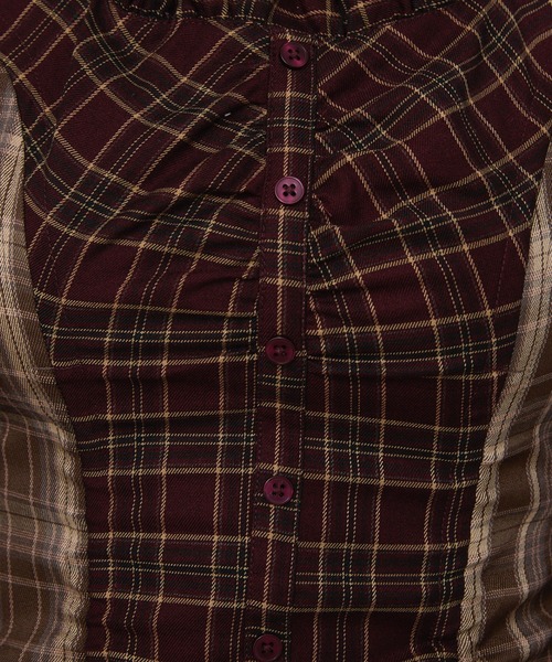 rumnel:（ルムネル）の「チェックバルーンミニワンピース / check balloon mini one-piece（ワンピース・レディース・ベージュ系/レッド系・FREE）」の4枚目の写真
