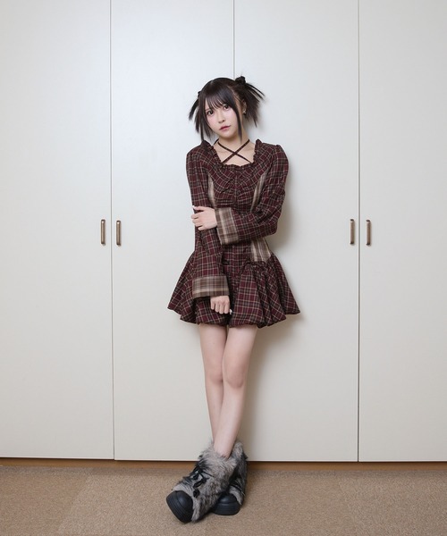 【新品タグ付】rumnel: ルムネル チェックバルーンミニワンピース チェックバルーンミニワンピース / check balloon mini one-piece