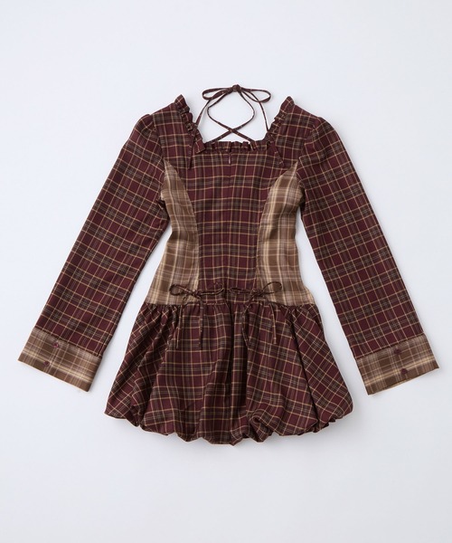 チェックバルーンミニワンピース / check balloon mini one-piece
