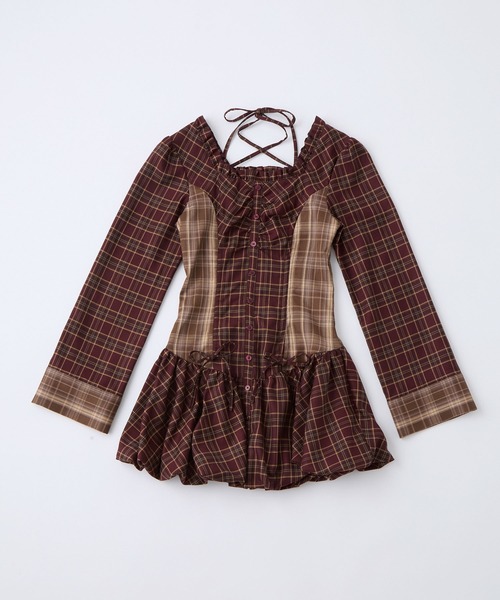 チェックバルーンミニワンピース / check balloon mini one-piece