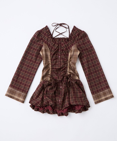 【新品タグ付】rumnel: ルムネル チェックバルーンミニワンピース チェックバルーンミニワンピース / check balloon mini one-piece